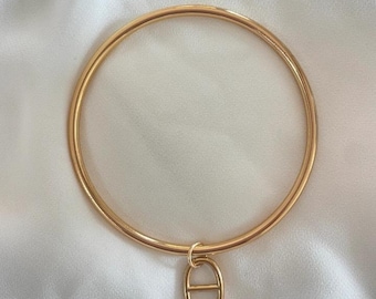 Jonc en acier doré inoxydable, pendentif maille marine