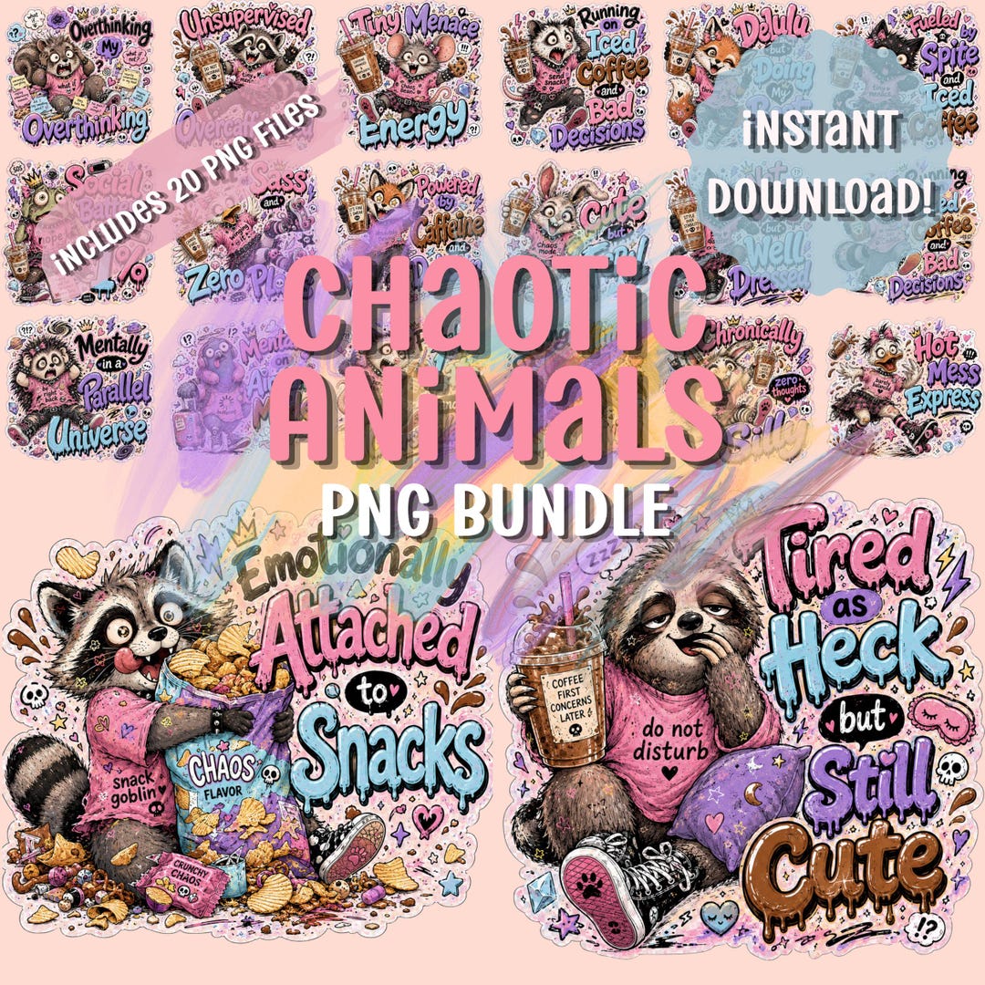 Chaotic Animals PNG Bundle | Funny Sarcastic Sticker Clipart (digital ...