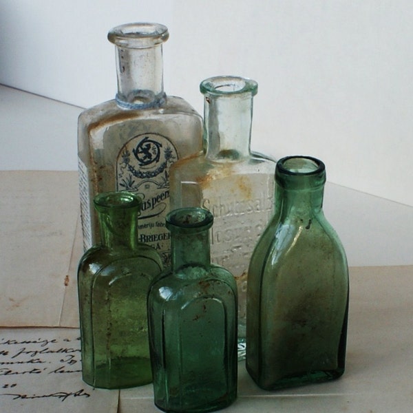 Antique Russian/German/Latvian Vintage Glass - Craft Supply - Specimen Bottles - Medium and Small - 1920's