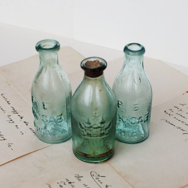 Antique Small Russian Apothecary Bottles - Craft Supply - 1900's