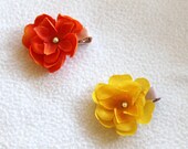 Orange and Yellow Flower Hair Clip Set - Photography Prop - Summer, Birthday, Weddings