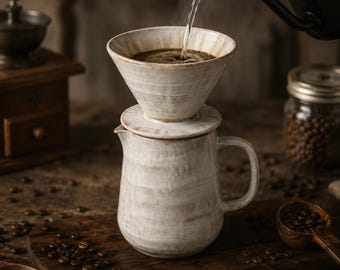 Coffee Lover Gift, Customed Ceramic Pour Over Coffee Brewer Set, Handmade Drip Coffee Maker, Kitchen Coffee Bar Accessories