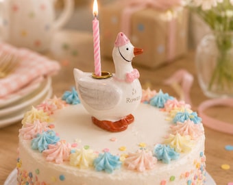 Handmade Custom Name Birthday Candle Holder, Personalized cute Ceramic Otter Duck Chick Candle Holder,Unique Baby Birthday Keepsake Gift