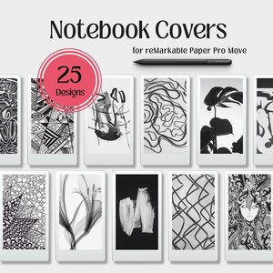 Templates for reMarkable Paper Pro Move, 25 B&W Notebook Covers Bundle PDF Download