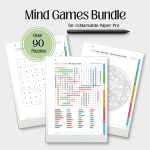 Puzzle Games for reMarkable Paper Pro | Digital Sudoku Word Search Crossword Maze Bundle | Undated Brain Games with Solutions