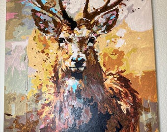 Verteran Painted : Deer Acrylic On Canvas Painting 16x20