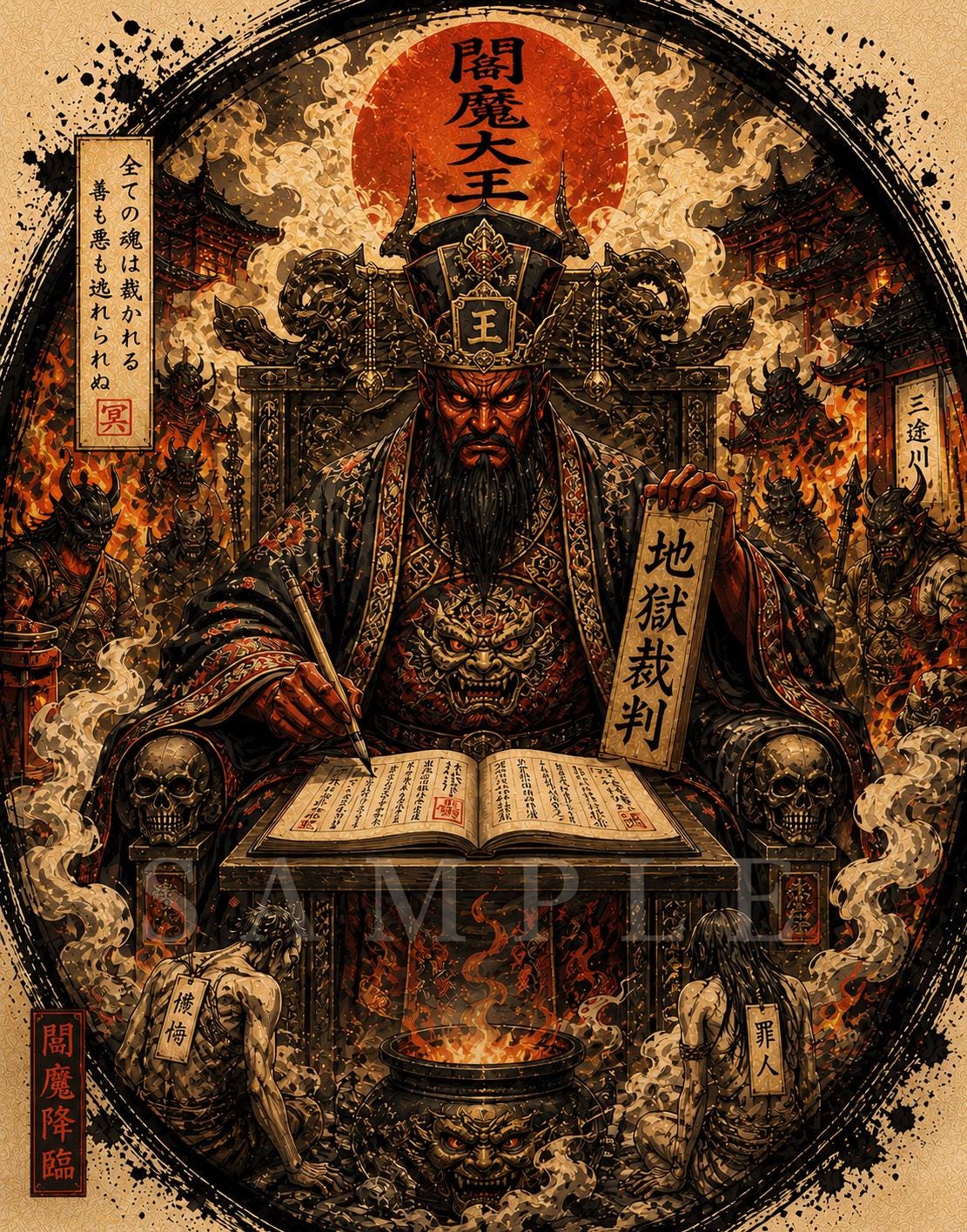Enma Daio Wall Art – Japanese King of Hell Poster | Dark Yokai