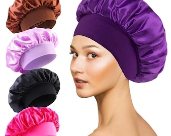 Luxury Soft Silk Satin Lined Bonnet for Sleeping – Large Hair Wrap Shower Cap for Long Hair Women