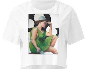 La guerrière verte Crop Top Femme – Guerrière Émeraude – Art Féministe Puissant – Figure Féminine Engagée – Wearable Art Unique