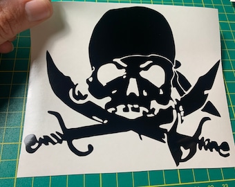 Jolly Roger Skull and Crossbones Pirate Decal Sticker *Stocking Stuffer