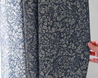 Indigo Botanical Curtains,Navy Floral Curtains,Vintage Bird and Flower Drapes,Cottagecore Window Curtains,Custom Woodland Curtain Panels.