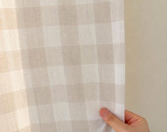Cortinas 100% lino, cortinas de cuadros vichy beige y blanco, paneles de ventana a cuadros personalizados, cortinas neutras que filtran la luz.