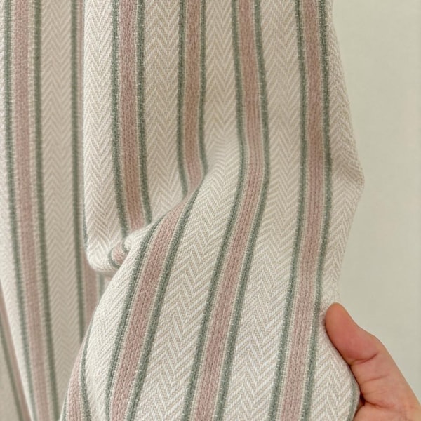 Striped Curtains,Sage Green Blush Pink Herringbone Drapes,Textured Curtains for Living Room Bedroom,Soft Woven Window Panels,Custom Size.