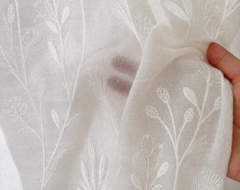 Cortinas transparentes color marfil con estampado floral silvestre, cortinas botánicas bordadas, cortinas con lazos en la parte superior hechas a medida para dormitorio, sala de estar y comedor.