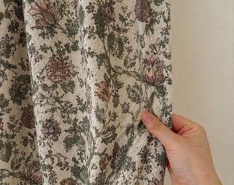 Cortinas vintage de mezcla de lino con estampado floral, visillos con estampado botánico, paneles de ventana estilo cottagecore que filtran la luz, cortinas personalizadas de estilo campestre francés.