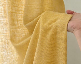 Cortinas de lino 100% puro color amarillo dorado, cortinas texturizadas que filtran la luz, paneles semitransparentes personalizados, cortinas para sala de estar, cortinas para dormitorio.