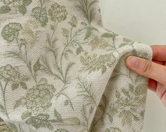 Cortinas de lino con estampado botánico verde salvia, visillos florales, paneles de cortina estilo granja francesa, tratamiento de ventanas personalizado que filtra la luz.