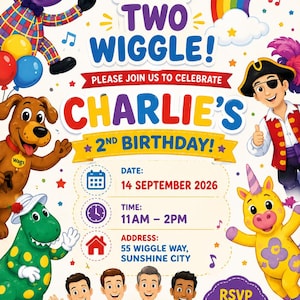 Wiggles Birthday Invitation | Editable 5x7 Canva Template | Rainbow Car Party Digital Download