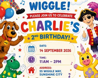 Wiggles Birthday Invitation | Editable 5x7 Canva Template | Rainbow Car Party Digital Download