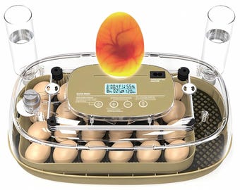 24 Egg Automatic Incubator with Temperature & Humidity Control, Egg Turner, Egg Candler 360 Viewing for Poultry Hatching