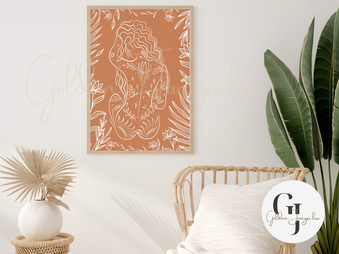 Boho Nature Body Art, Wall Art, Feminine Goddess, Body Illustration