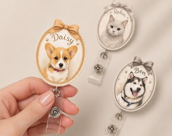Porta badge personalizzato per animali domestici, porta badge personalizzato per cani e gatti, porta badge retrattile vintage, accessorio per infermieri e personale veterinario