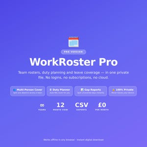 WorkRoster Pro – Dienstplanerstellung für mehrere Teams | Jahresdienstplaner + Urlaubsverwaltung | HTML