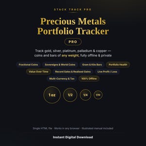 Precious Metals Portfolio Tracker Pro, Oro, Argento, Platino, Palladio, Rame (Download digitale)