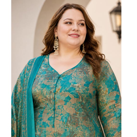 plus size indian dress designs for fat ladies Designer Plus-free Salwar Kameez With Dupatta Suits , Cotton Casual Wear Ethnic Traditional Outfits Category: Denim