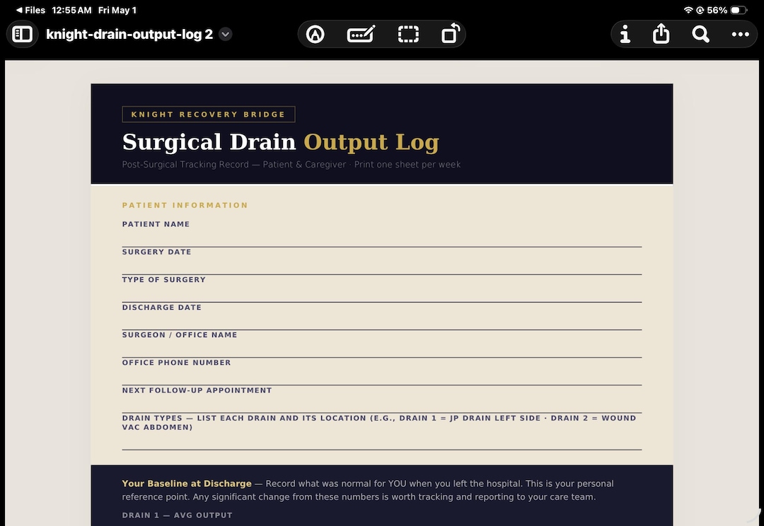 Surgical Drain Output Log | Post-surgery Tracking Sheet | Nurse-written ...