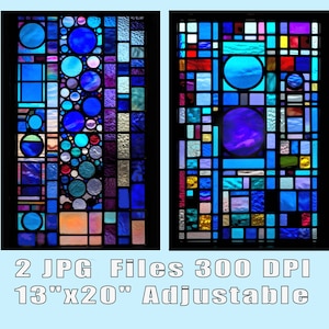 2 Abstract Stained Glass Style Prints, Download Digital Geometric Art, Adjustable to 13X20&quot; 300DPI, Modern Wall Art Print