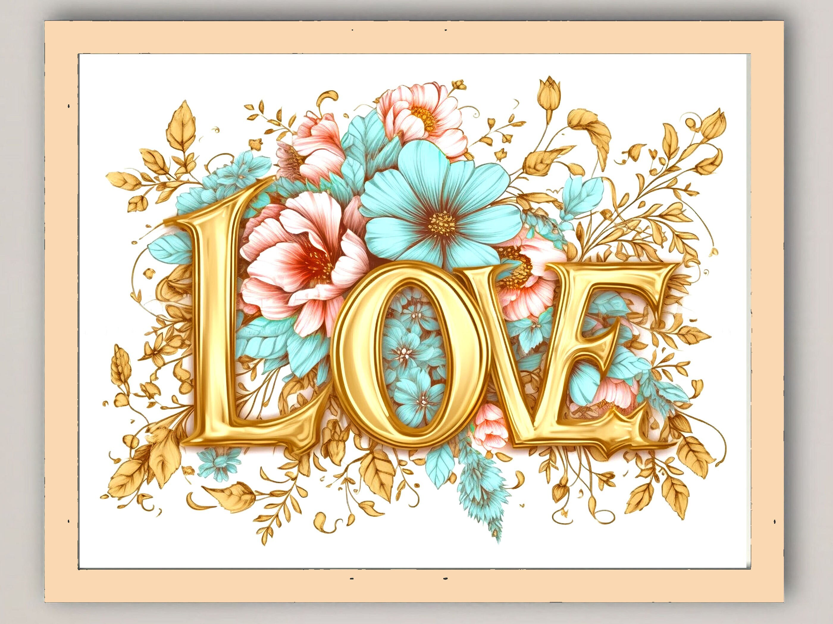 Digital Art Print Floral LOVE Watercolor Print Download Digital Wall ...