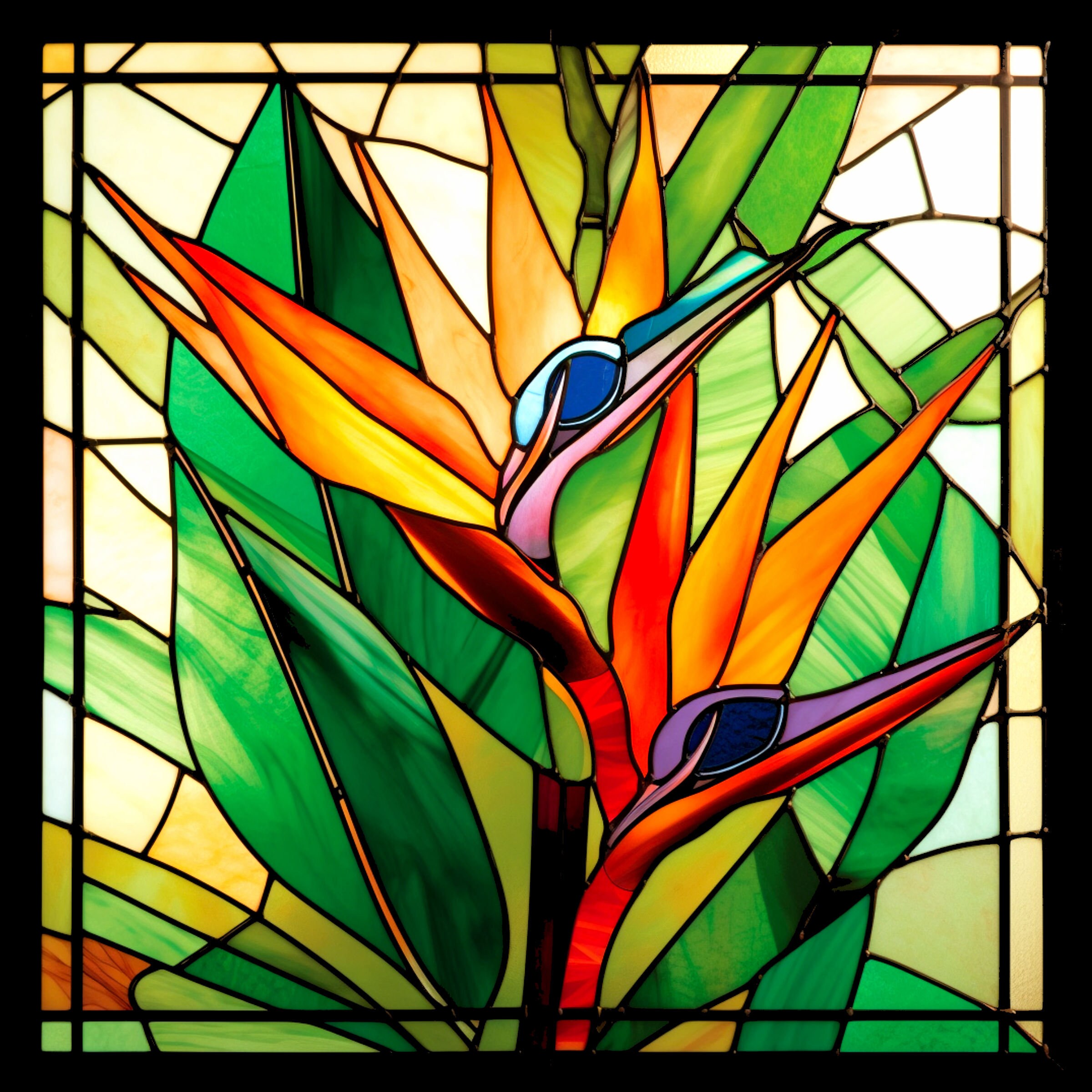 Bird of Paradise Floral Stained Glass Style Print, Download Digital Art ...