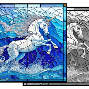 Unicorn Stained Glass Style Print, Download Digital Art, Adjustable to 12X12&quot; 300DPI, Unicorn Wall Art Print, Coloring Sheet, Art for Kid