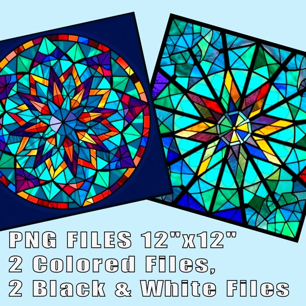 Mandala Stained Glass Pattern Prints, Download Digital Art, Adjustable up to 12X12", 300DPI, Mandala Wall Art, Mandala Coloring Sheet