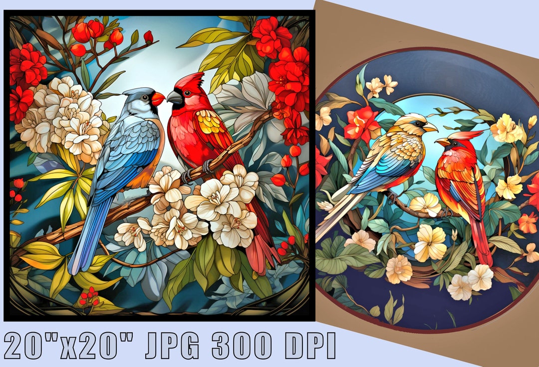 Colorful Two Birds and Flower Wall Art Print Bundle Digital Etsy