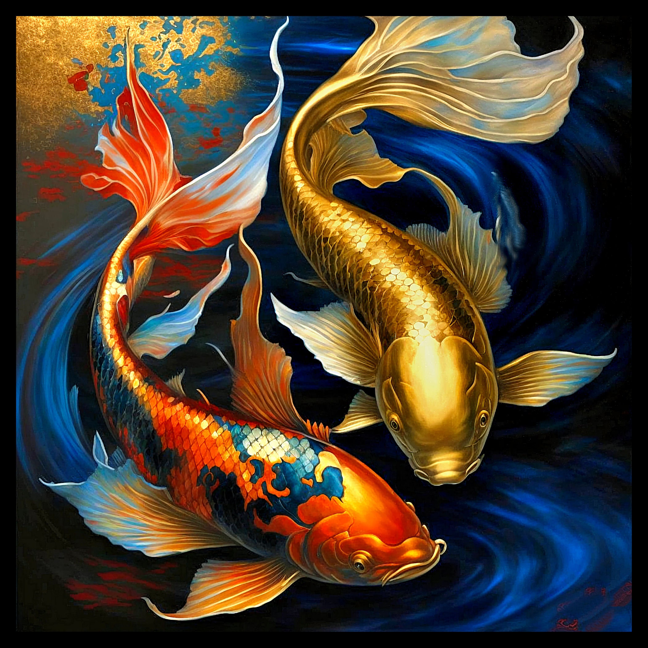 Golden Red Koi Fish Wall Art Prints, 300DPI Digital Download