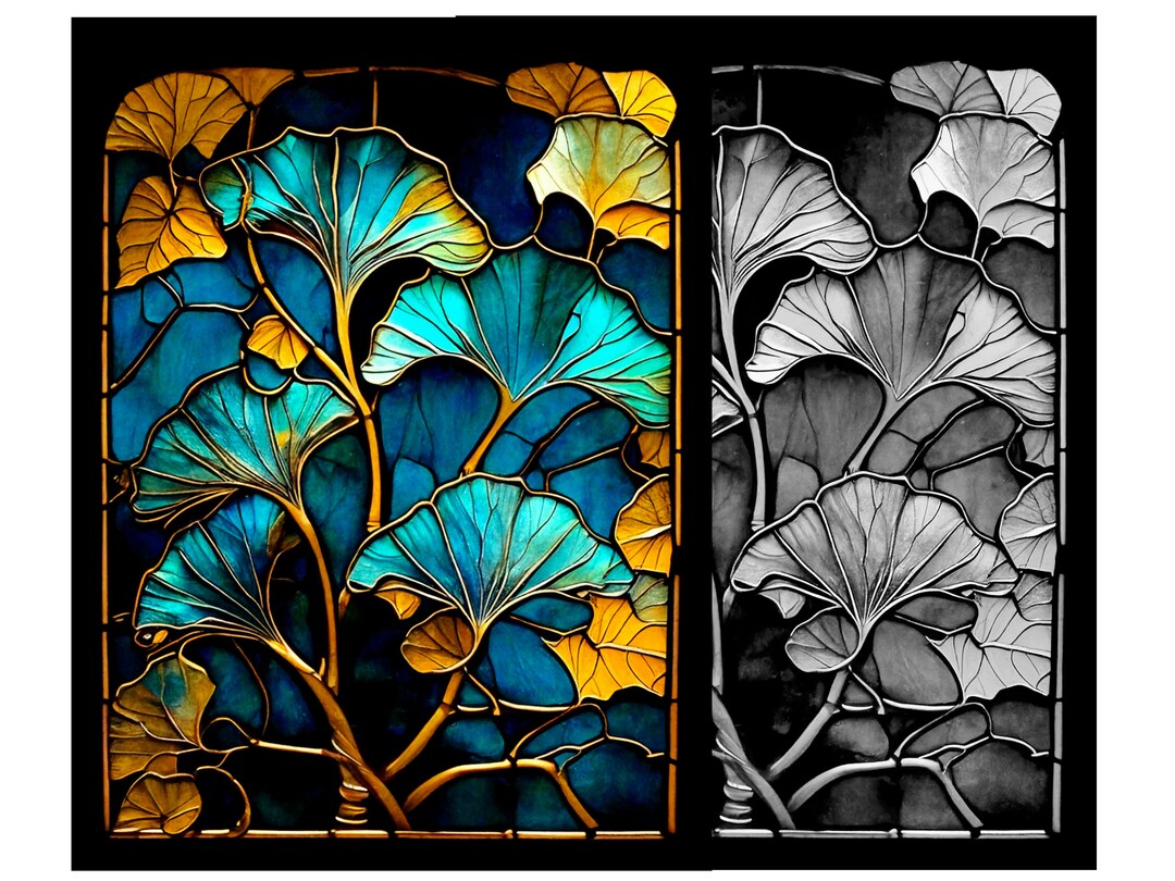 Ginkgo Leaf Stained Glass Pattern Print Download Digital Art Etsy