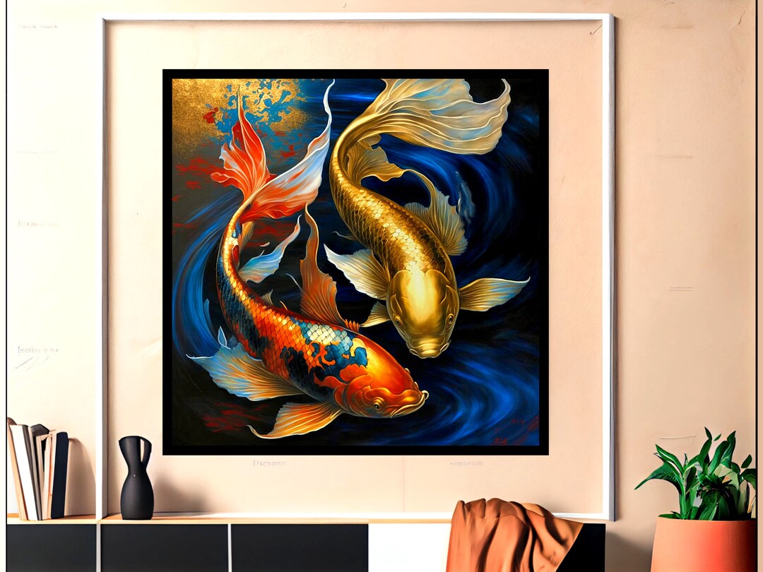 Golden Red Koi Fish Wall Art Prints, 300DPI Digital Download