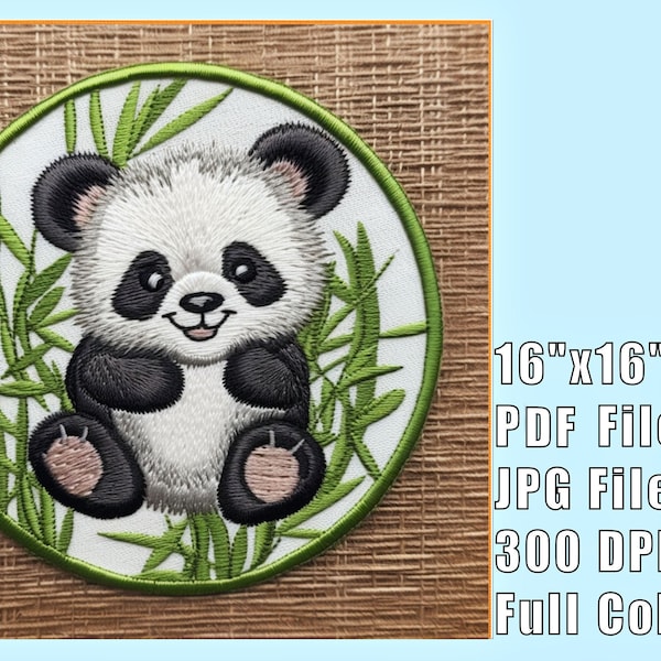 Cute Panda Embroidery Pattern Print DIY Hand Embroidery JPG & PDF Digital Download Adjustable 16"x16" Panda Wall Art Print