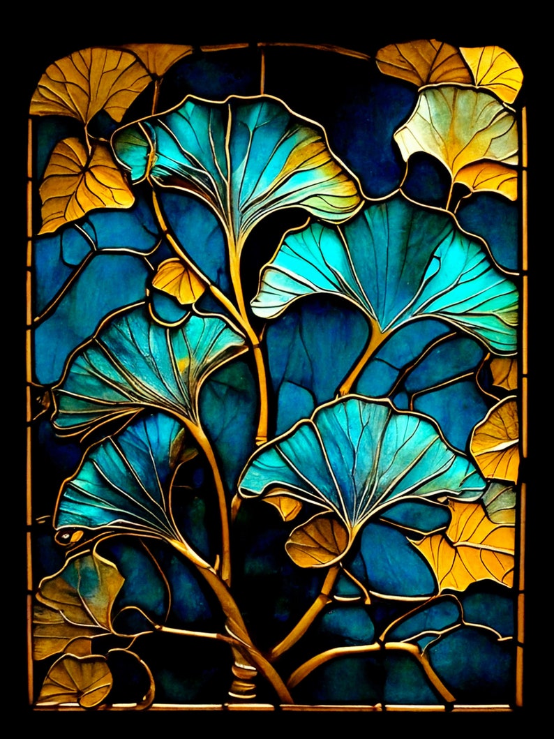 Ginkgo Leaf Stained Glass Pattern Print Download Digital Art Etsy