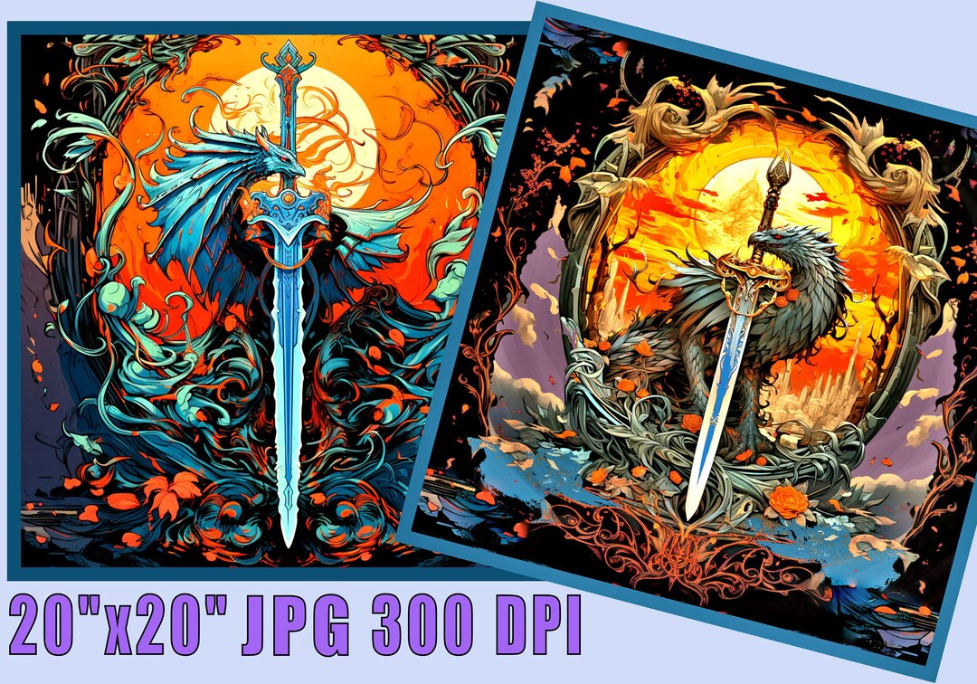 Dragon and Sword Wall Art Print Bundle Fantasy Art Digital - Etsy