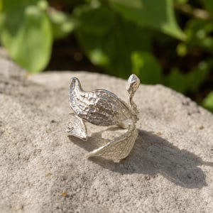 Silver Plated Leaf Ring, Nature Inspired Open Wrap Ring, Sculptural Statement Jewelry, Botanical Ring, Unique Gift for Her