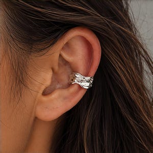 Sterling Silver Sculptural Wave Ear Cuff, No Piercing Helix Wrap
