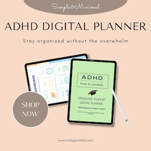 ADHD PhD Planner | Grad Student Digital Planner with Dissertation Project Tracker | Neurodivergent  Academic Undated Goodnotes Planner