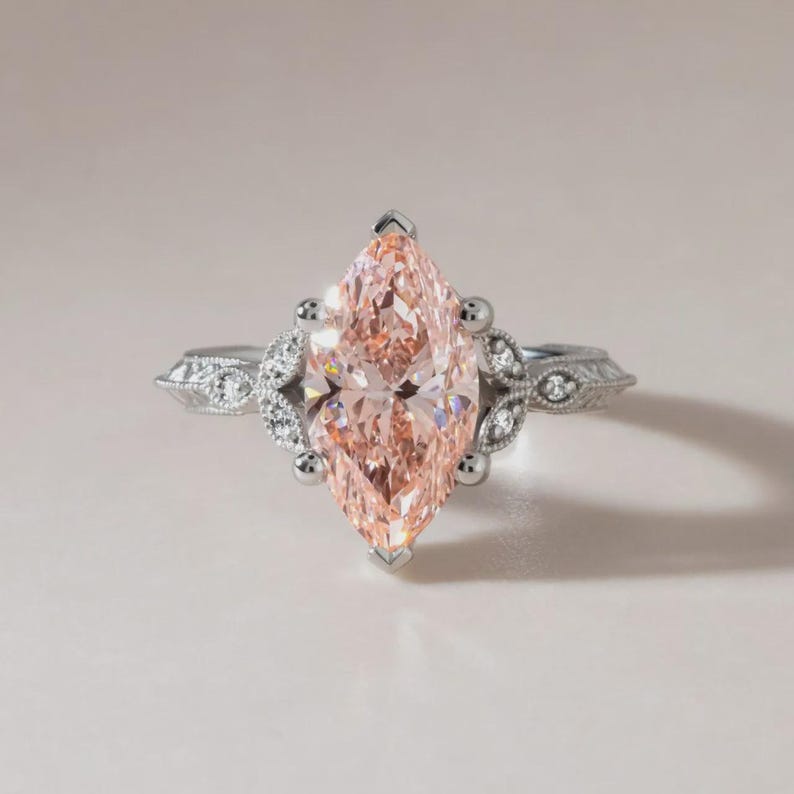 Buy IGI Certified Intense Pink Marquise Lab Grown Diamond Ring, 2.5 Ct ...