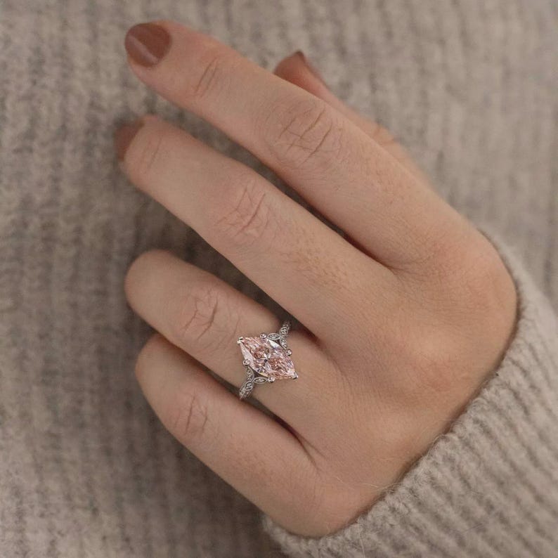 Buy IGI Certified Intense Pink Marquise Lab Grown Diamond Ring, 2.5 Ct ...
