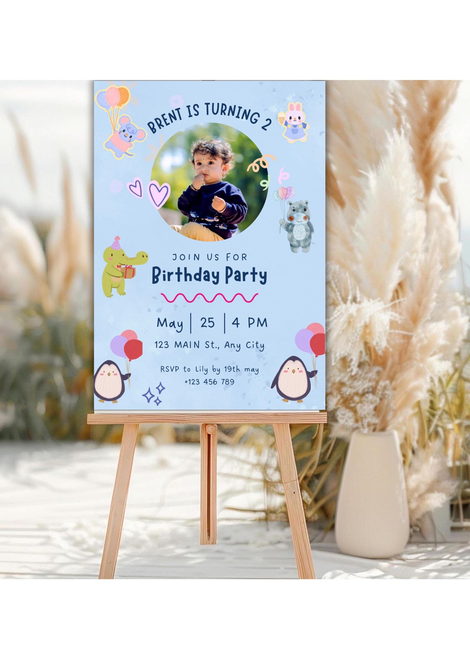 Safari Zoo Animals Birthday Invitation Template, Photo Boy Invite ...