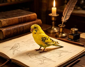 1 pieza de taxidermia de periquito amarillo – Cultura buitre, gótico oscuro de la academia, gabinete de curiosidades, osteología ética