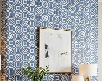 Navy Blue Geometric Wallpaper, Modern Trellis Pattern Wallpaper, Non-Woven, Eco-Friendly (Pre-Pasted)